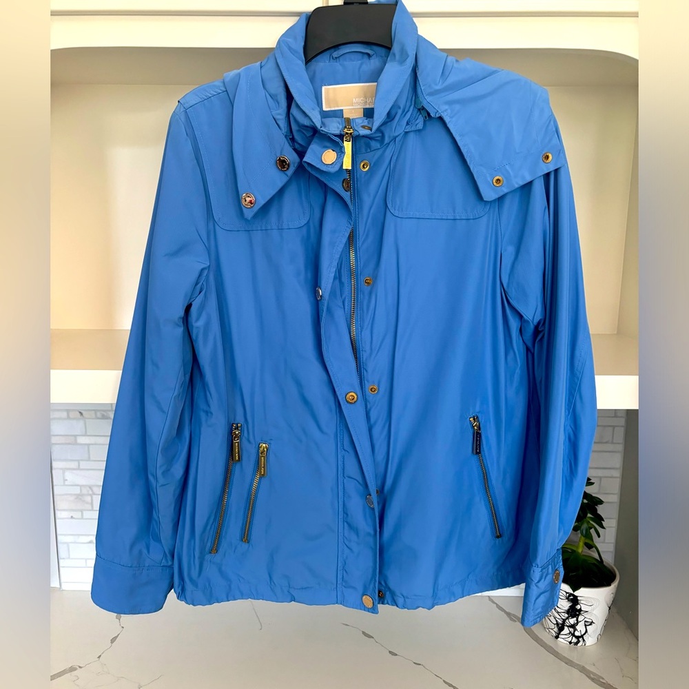 Michael Kors lightweight rain jacket coat purple blue adjustable